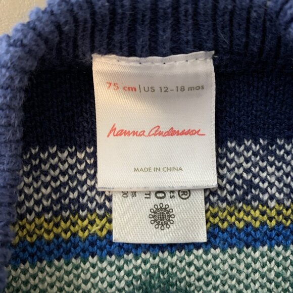 Hanna Andersson 75 12-18 Months Sweater Romper Knit Fair Isle Holiday Trees Navy - Picture 2 of 14